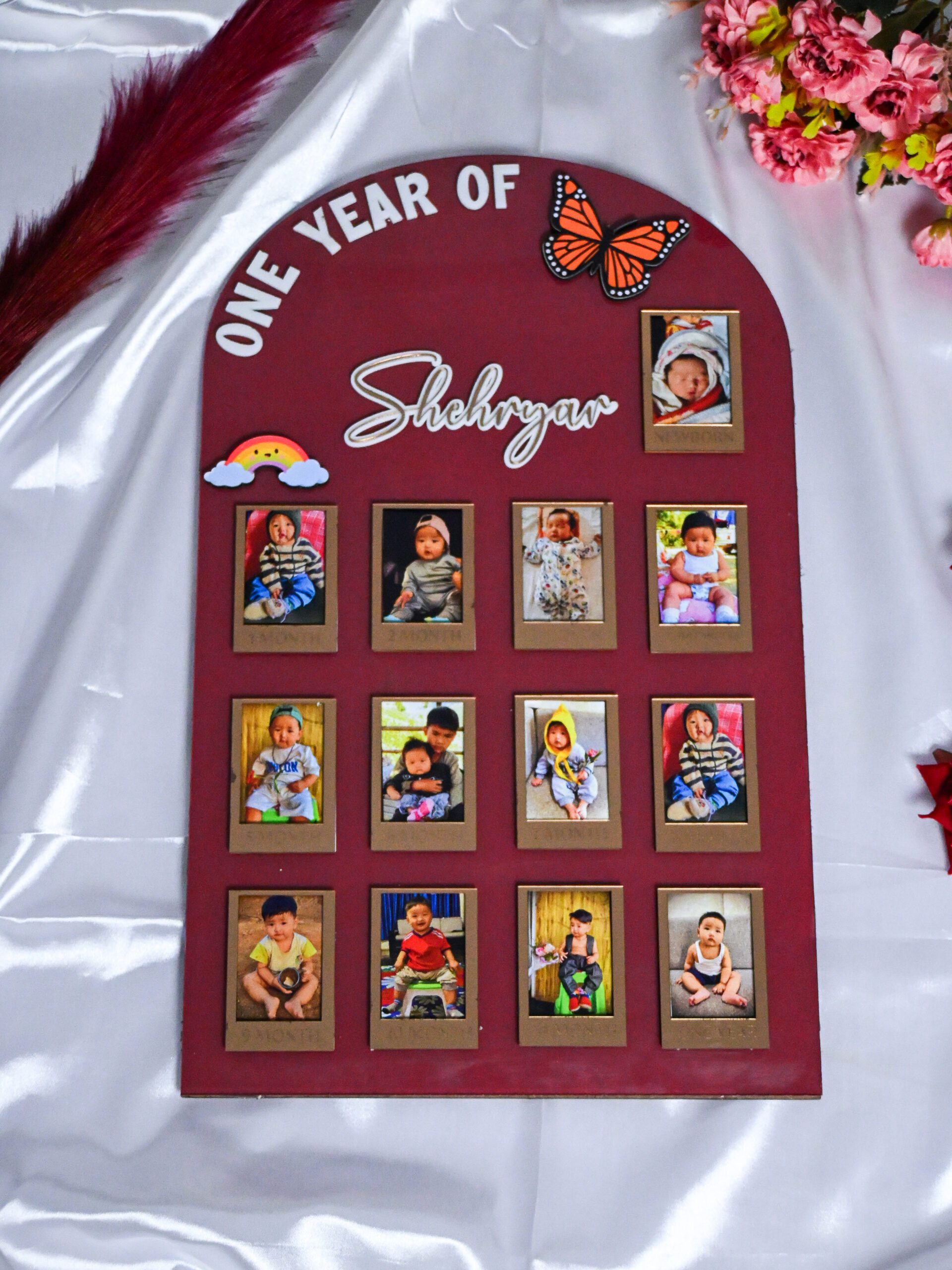 Arch Baby Photo Board Ice Blue,Maroon,Beige